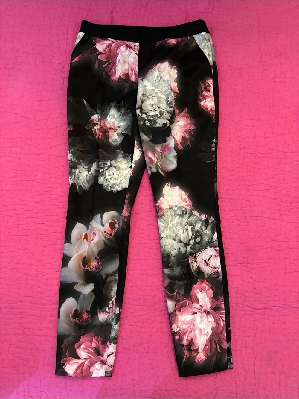 Ted Baker Black Floral Printed Slim Pants